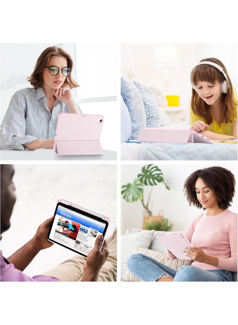 جراب لجهاز iPad A16 2025 الجيل الحادي عشر 11 بوصة / iPad الجيل العاشر 2022 10.9 بوصة مع حامل قلم، مصنوع من جلد PU متين، وغطاء خلفي مرن من مادة TPU مقاوم للصدمات، مزود بخاصية التشغيل/الإيقاف التلقائي (لون وردي فاتح). - Image 2